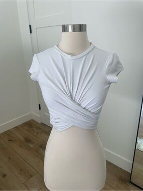 Susana Monaco White Twist-Wrap Crop Tee